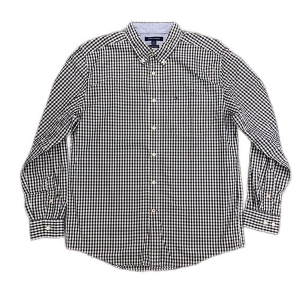 Tommy Hilfiger Men's L Black & White Gingham Check Classic Fit Shirt Button Down